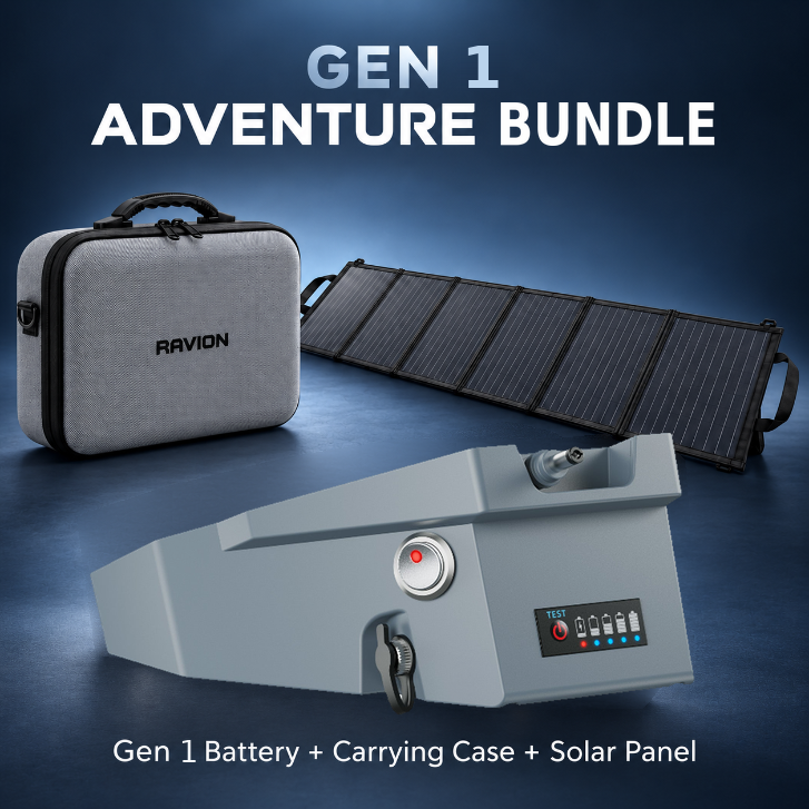 Ravion Gen 1 Adventure Bundle: one Gen 1 battery, one carrying case and one folding solar panel. Starlink Mini is not included.