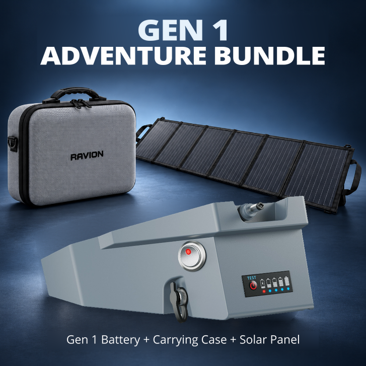 Ravion Gen 1 Adventure Bundle: one Gen 1 battery, one carrying case and one folding solar panel. Starlink Mini is not included.