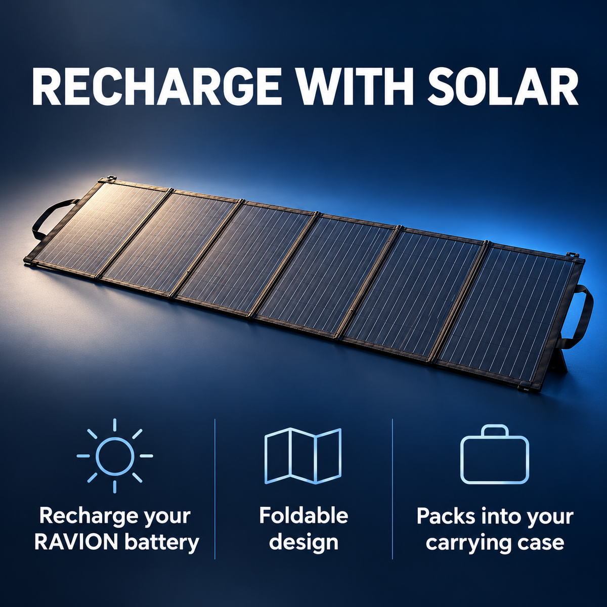 Ravion folding solar panel for recharging the battery.